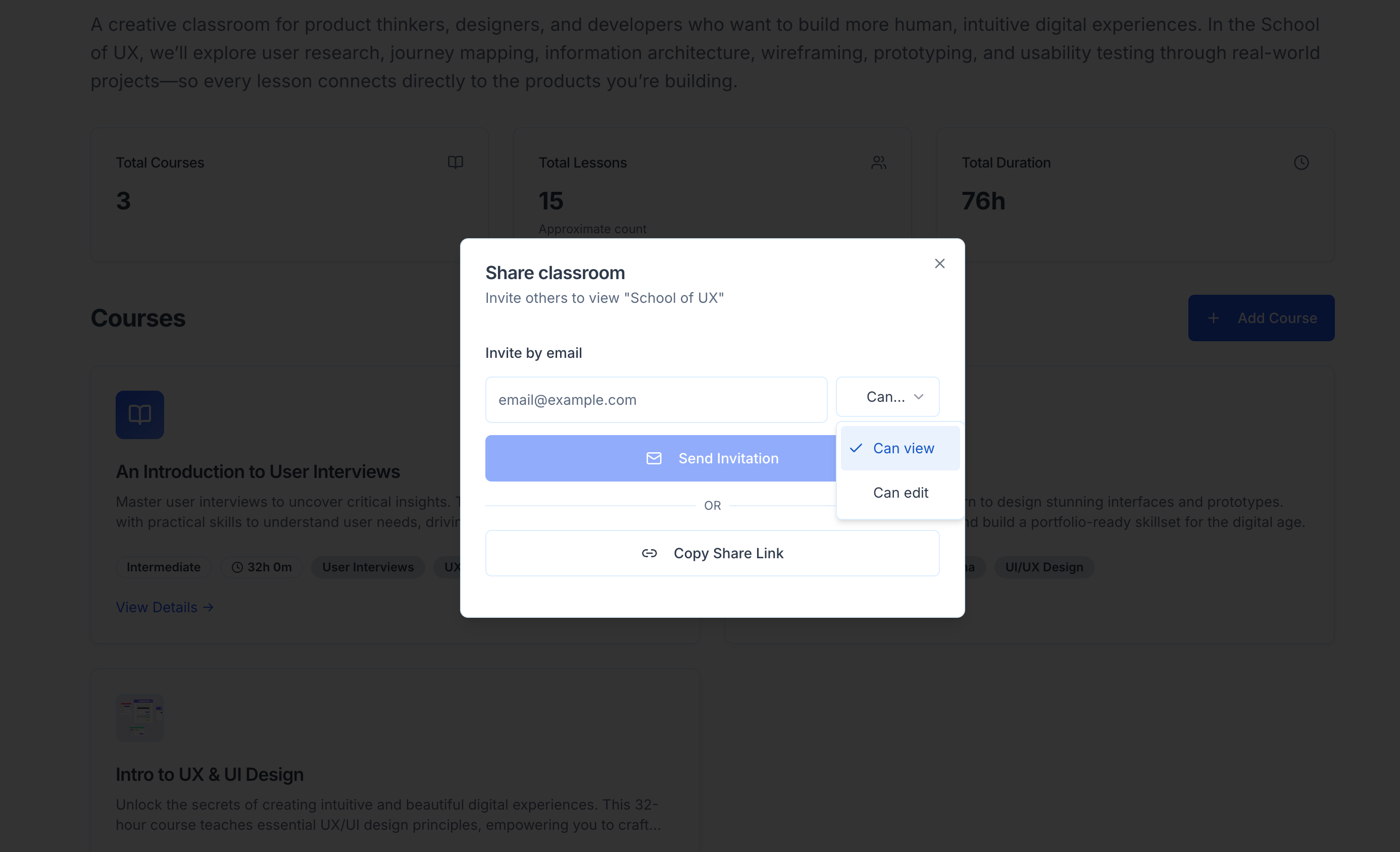 Lesson builder screen
